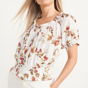 Old Navy Puff Sleeve Smocked Strawberry Print Top